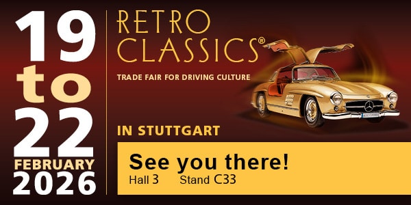 Announcement of our booth at the Retro Classics trade fair: Hall 3, booth C33.